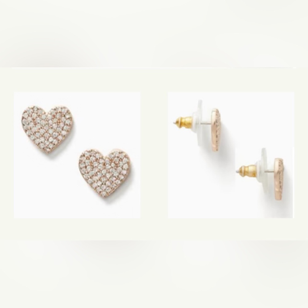 Kate Spade Yours Truly Pave Heart Stud Rose Gold Earrings. NWOT - Picture 2 of 5